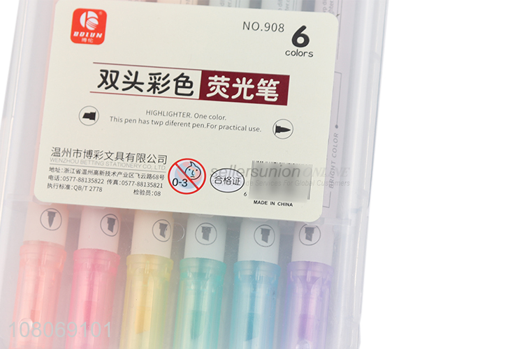 Online wholesale double-headed 6colors highlighter pen