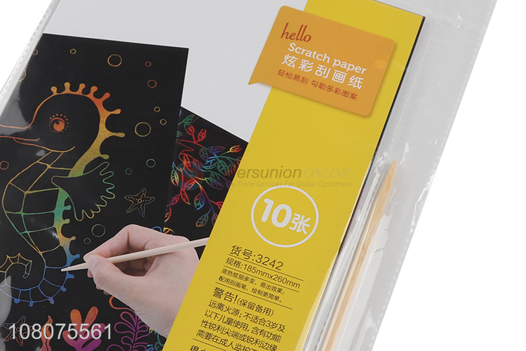 Custom 10 Pieces Magic Scratch Art Paper With Wooden Stylus