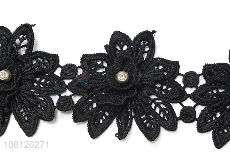 Factory direct sale black embroidery lace trim lace fabric