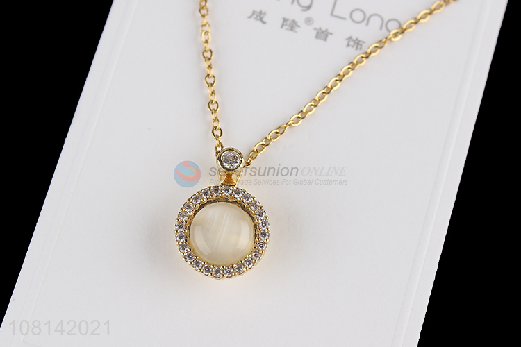 Wholesale trendy opaque stone rhinestone pendant necklace for women