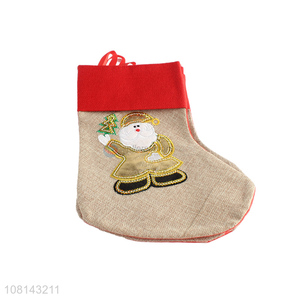 Hot sale linen embroidery Christmas stocking kids candy socks