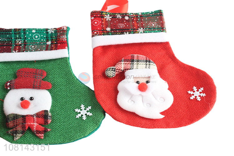 Most popular cartoon applique linen Christmas stocking socks