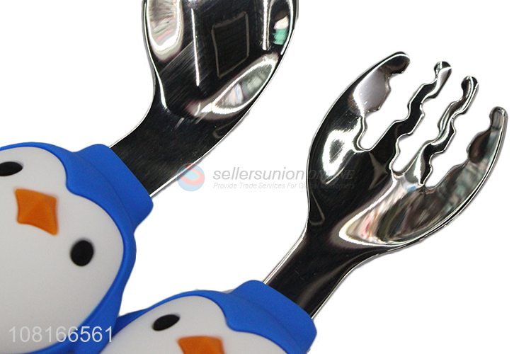 China factory cartoon penguin stainless steel baby spoon