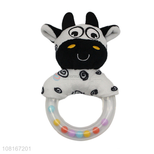 Low price cartoon cotton cows rattle baby teether wholesale