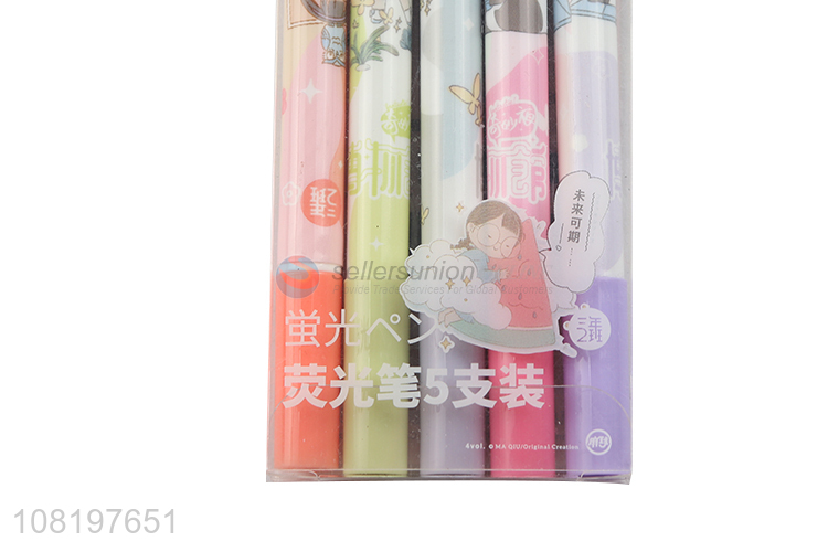 Wholesale 5 pieces double-end highlighter markers highlighter pens