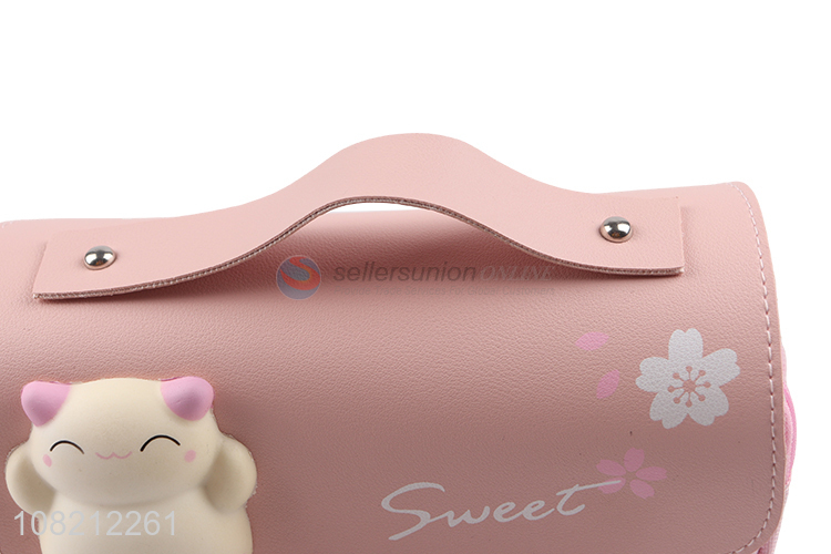 New products pink pu portable bag cartoon pencil bag