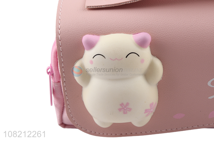 New products pink pu portable bag cartoon pencil bag