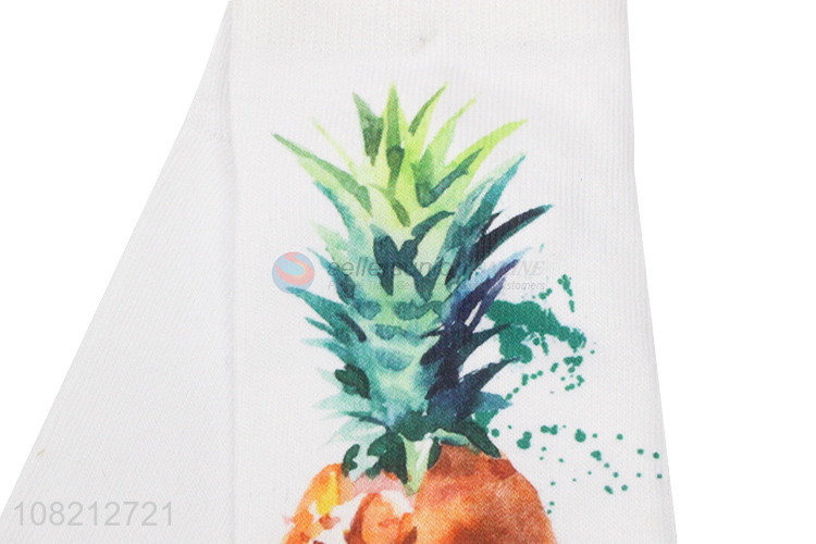 New style pineapple printed polyester cotton socks for adult