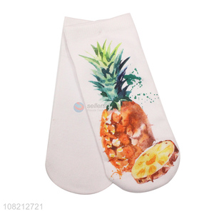 New style pineapple printed polyester cotton socks for adult