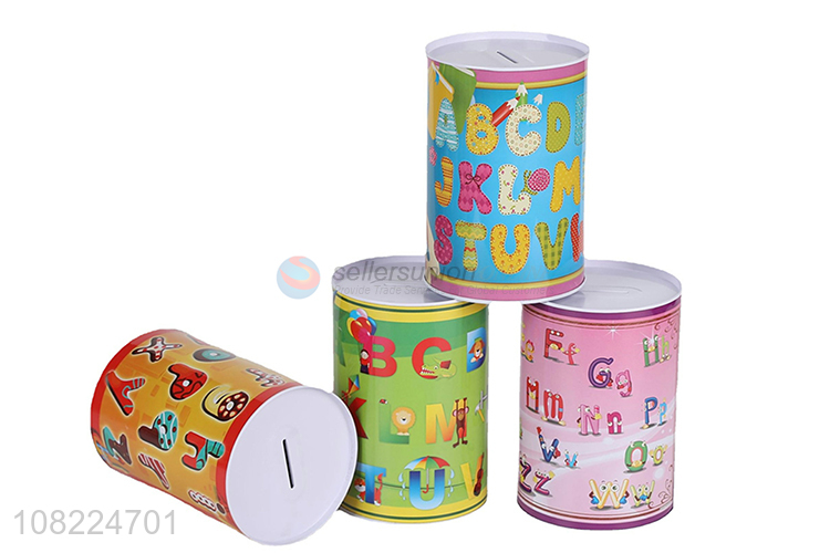 Fashion Printing Tinplate Saving Pot Cylinder Money Box