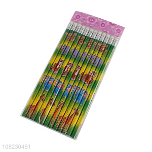 Best Price 12 Pieces Cartoon Pattern Pencil With Eraser Set