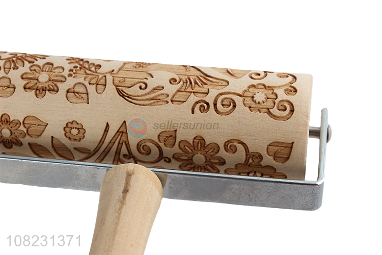 Wooden Rolling Pin Cake Dough Engraved Roller Baking Decorating Tools