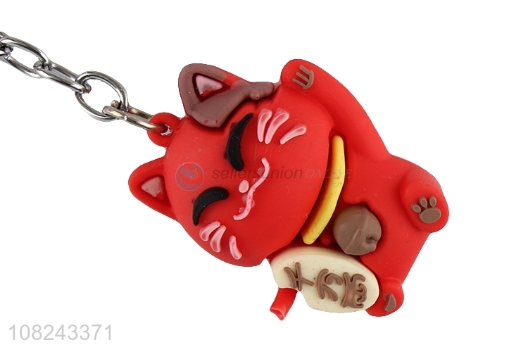 Factory price cute cartoon cat pvc key chain for women girls