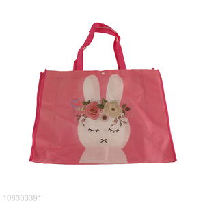 China factory rabbit pattern pink tote shopping bag wholesale