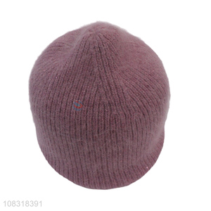 China market solid color women winter thickened knitted beanie hat