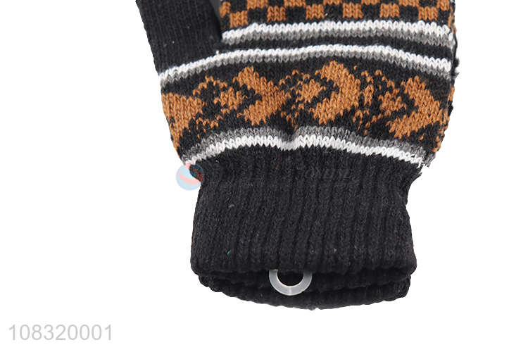 Good quality men winter knit gloves full finger mittens