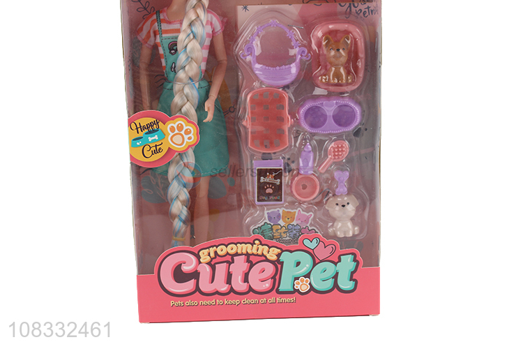 Best selling 11 inch fashion doll with dog grooming supplies