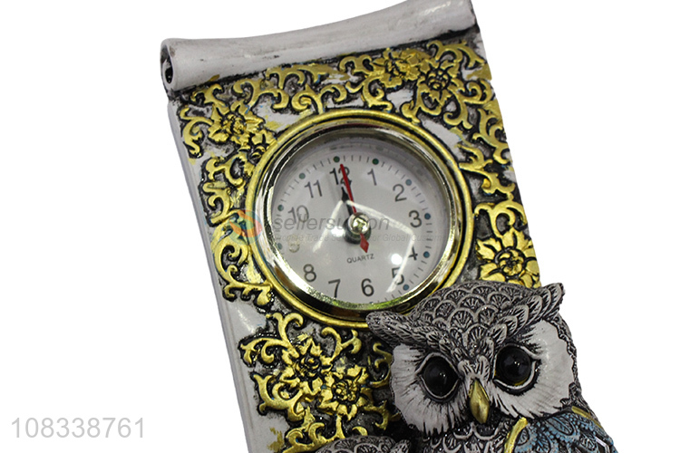 High Quality Desk Decoration Clock With Owl Figurine Resin Crafts