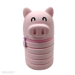 Cute Pig Design Telescopic Silicone Pen Bag Pencil Case