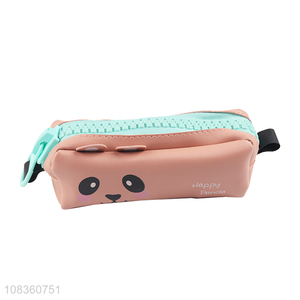 China supplier cartoon animal pu leather pencil bag with big zipper