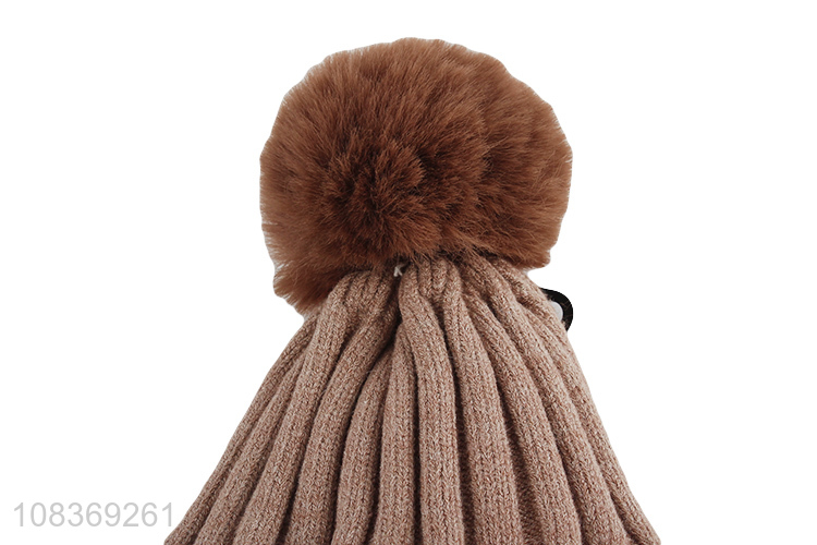 Wholesale from china winter fashion knitted hats with fuzz ball