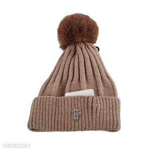 Wholesale from china winter fashion knitted hats with fuzz ball