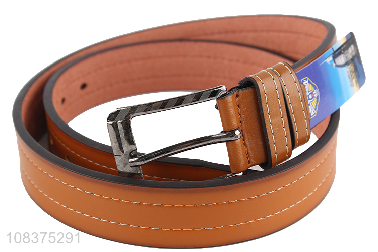 Online wholesale iron buckle stitched microfiber leather belt for men