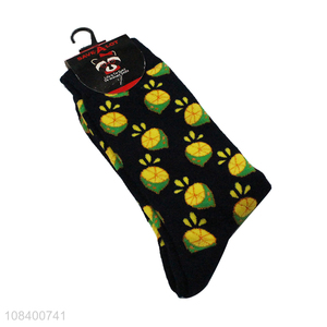 Factory price lemon pattern fashion cotton socks for women