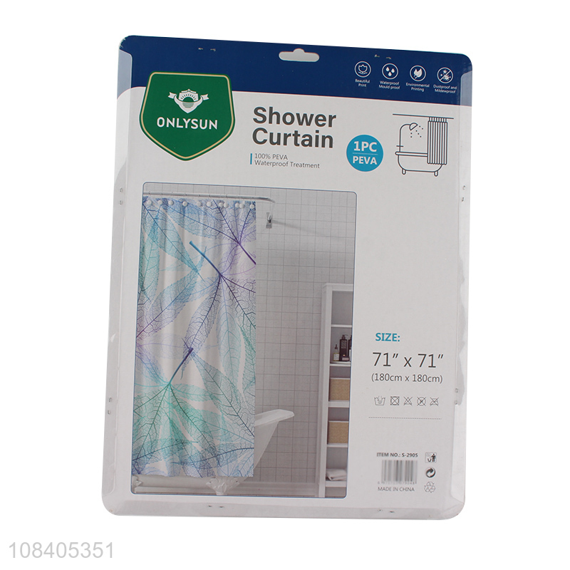 Recent design PE shower curtain set with 12 hooks for bathroom