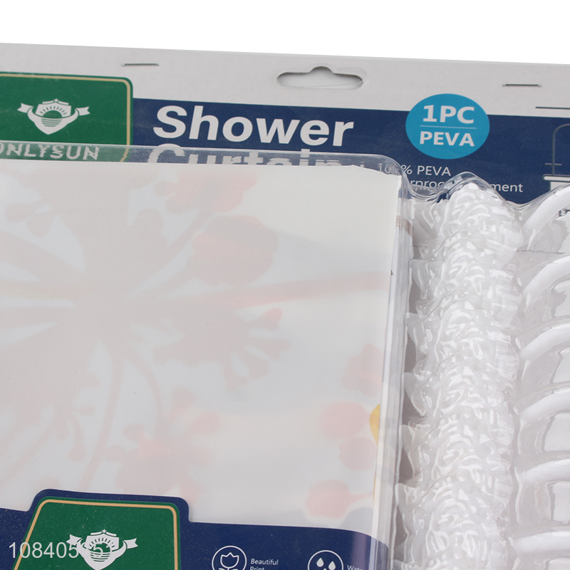 Recent design PE shower curtain set with 12 hooks for bathroom