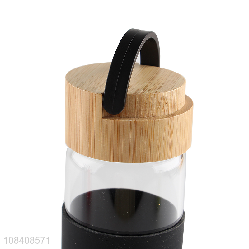 Latest products glass water bottle water mug with bamboo lid