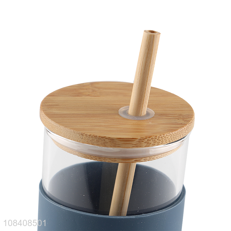 Top selling portable glass water mug with bamboo straw