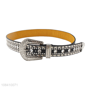 New arrival luxury rhinestone studded pu leather waist belt for women