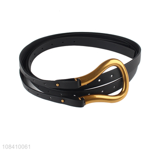 Popular design pu leather women belt with large U-shape metal buckle