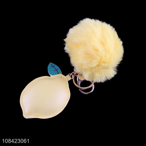 China supplier luffy ball pompom keychain pu leather keychain