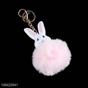 Wholesale cartoon rabbit keychain furry ball pompom <em>key</em> <em>chain</em>