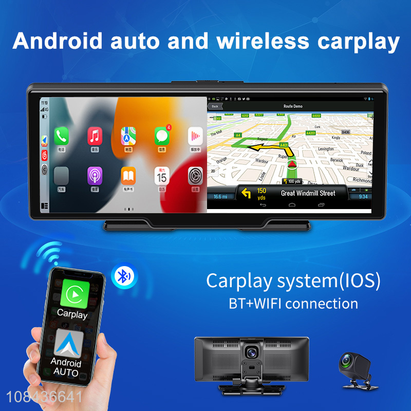 Wholesale 10inch touch screen front 2K+back 1080P wireless carplay,wireless android auto dash camera