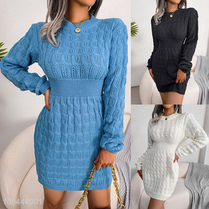 Hot selling women winter knitted slinky bodycon dress ladies sweater dress