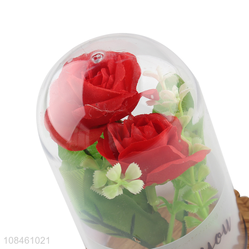 Yiwu market decorative artificial flower with clear glass cover