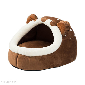 Wholesale cut semi-enclosed short plush <em>pet</em> dog <em>bed</em> for small dogs