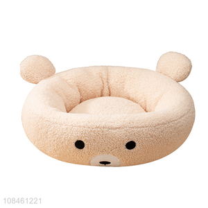 Good quality cartoon bear design imitation lamb wool cat <em>bed</em> <em>pet</em> nest