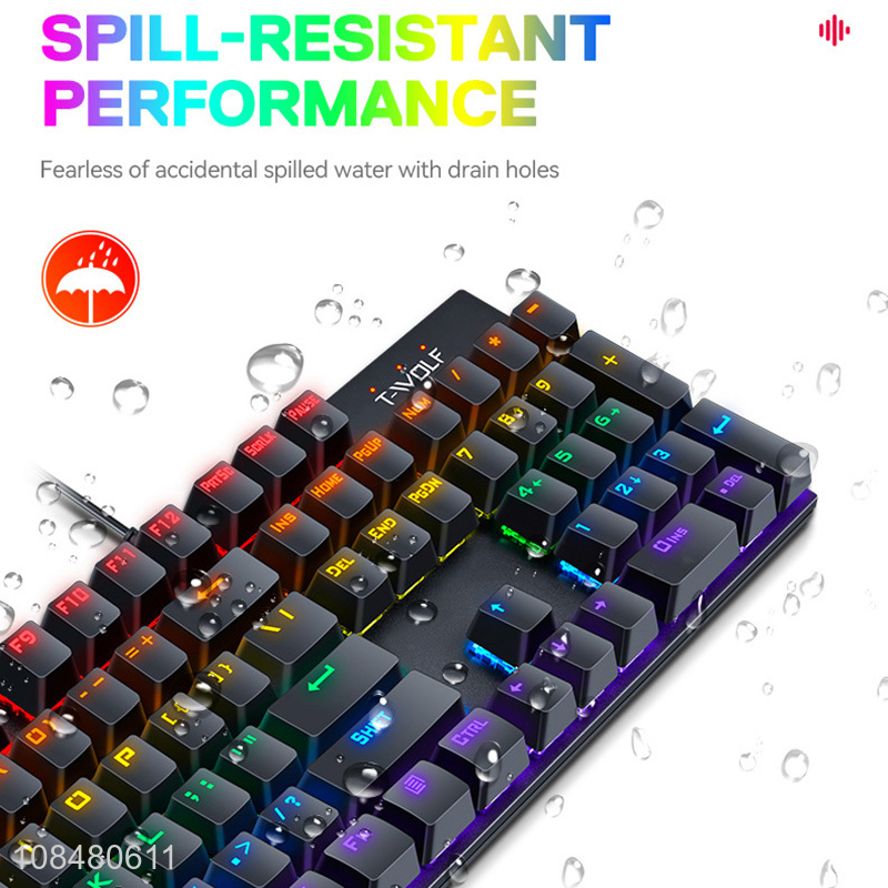 Factory price 104 keys wired backlit spill resistant mechanical keyboard