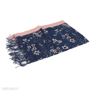 New products women thin floral prints scarf with fringes