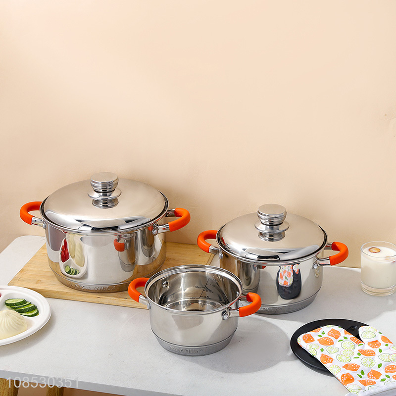 Wholesale stainless steel cookware set with saucepan soup pot frying pan milk pot kettle