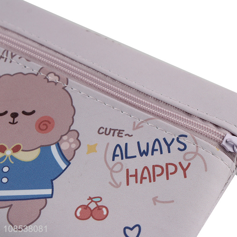 Good quality cartoon printed zippered pu leather pencil bag