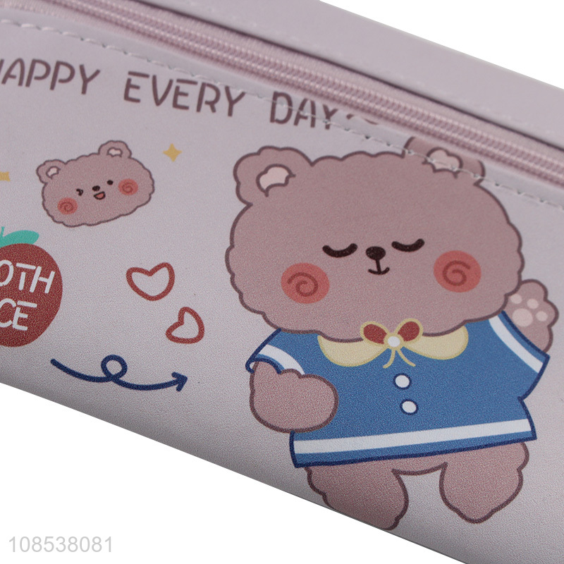 Good quality cartoon printed zippered pu leather pencil bag