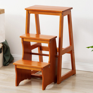 Wholesale multi-function 3-step wooden ladder chair folding stool