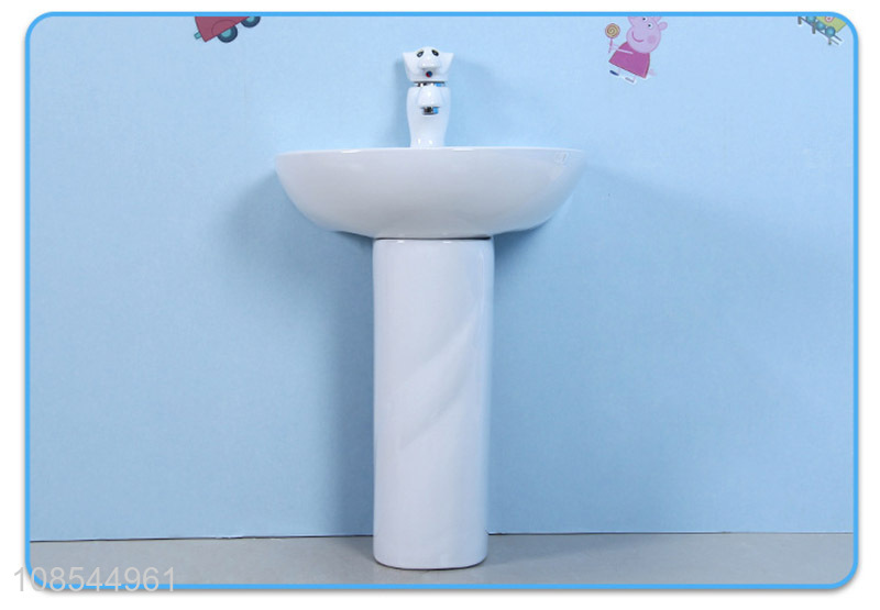 Wholesale colored child kindergarten short ceramic pedestal bathroom sink