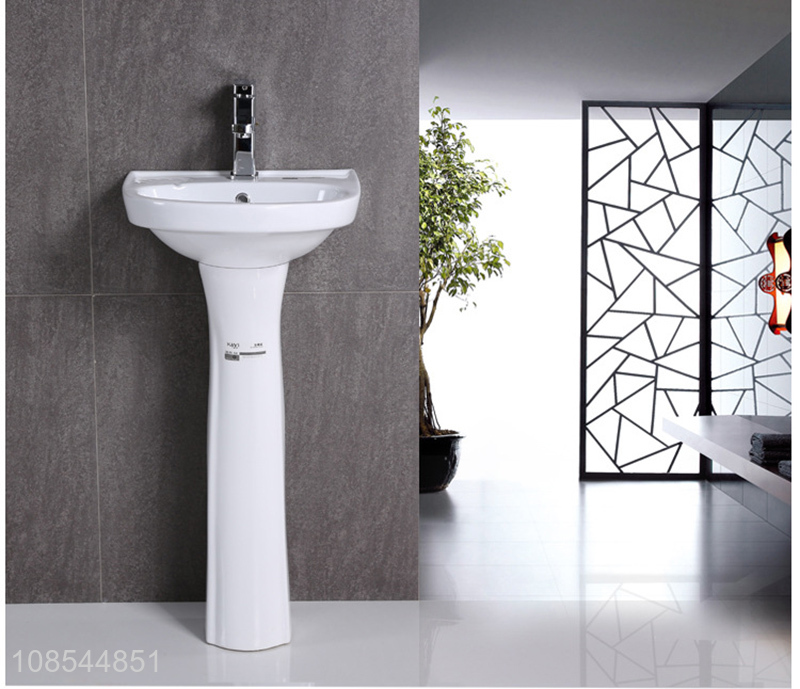 Factory supply white ceramic pedestal bathroom sink washbasin for home