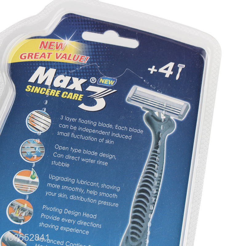 Good quality 3 blades disposable razors with lubricating strip for men